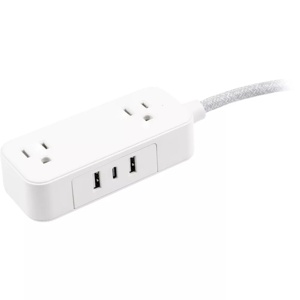 6ft Braided Extension Cord Power Strip with 2 AC Outlets, USB-A & USB-C Ports