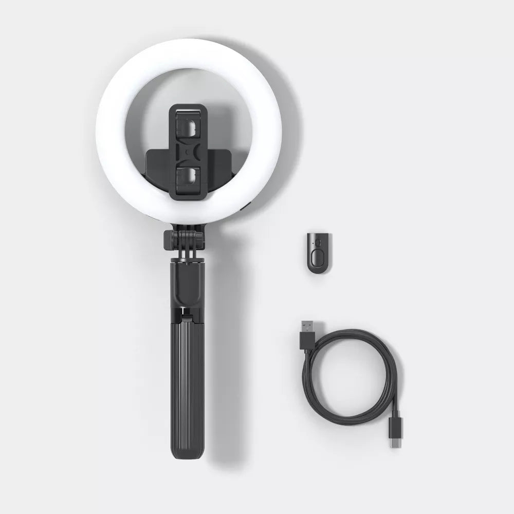 Extendable Tripod Selfie Stick with 6 Inch Ring Light & Bluetooth Remote