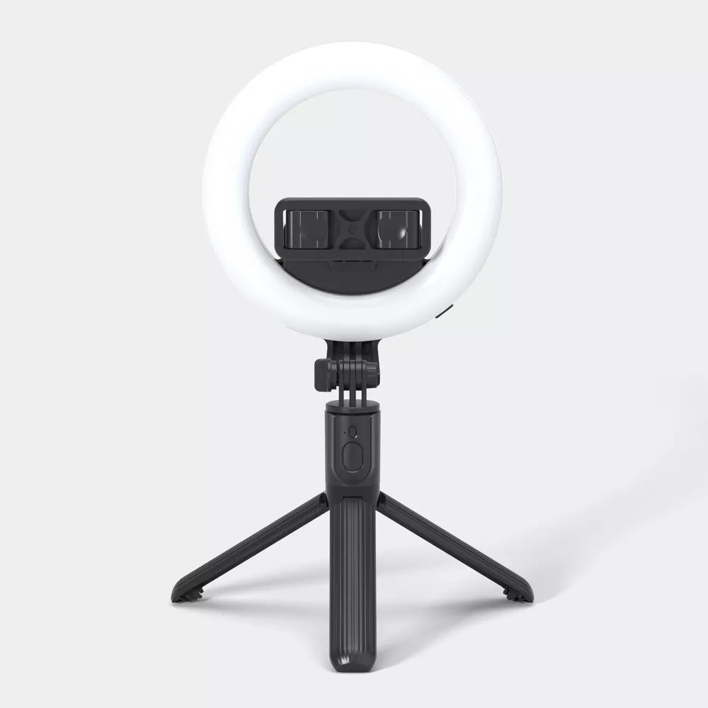 Extendable Tripod Selfie Stick with 6 Inch Ring Light & Bluetooth Remote
